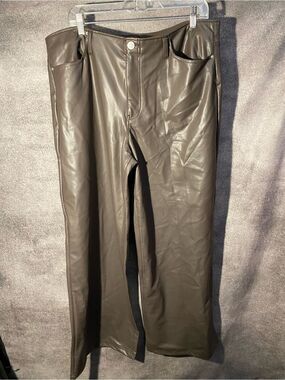 Future Collective Faux Leather Wide Leg Pants Brown Size 16 High Rise